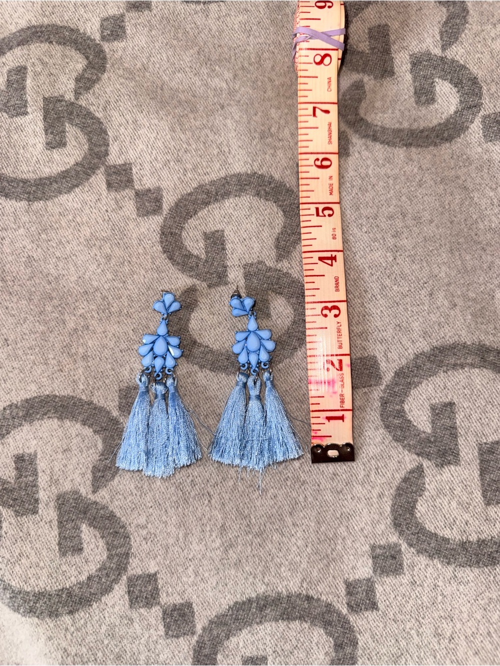 Blue Tassel Drop Earrings - Women's Fashion Jewelry - Picture 3 of 5